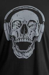 BadRhino Big & Tall Black Extra Long Skull Headphones Graphic T-Shirt | BadRhino 4