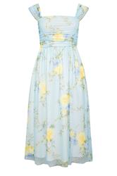 YOURS LONDON Curve Blue Floral Spot Mesh Skater Dress