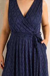 EVANS Plus Size Navy Blue Broderie Wrap Midi Dress | Evans 4