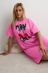 YOURS Plus Size Pink 'Mon Cheri' Sleep Tee Nightdress | Yours Clothing 4