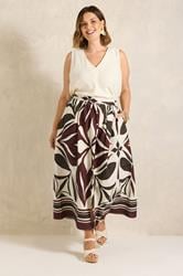 EVANS Plus Size Cream & Brown Abstract Print Cotton Skirt | Evans 3