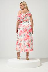 YOURS LONDON Plus Size White Floral Drape Shoulder Dress | Yours Clothing 2