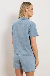 LTS PREMIUM Tall Women's Set Light Blue Cotton Jacquard Denim Shirt & Shorts | Long Tall Sally 5