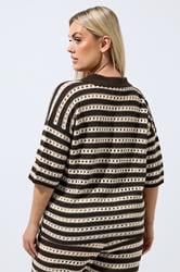 LIMITED COLLECTION Plus Size Chocolate Brown Stripe Crochet Shirt | Yours Clothing 2