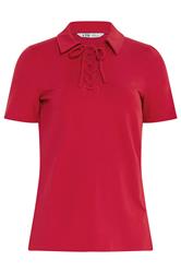 LTS Tall Red Lace Up Collared T-Shirt