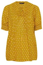 EVANS Plus Size Yellow Dobby Tie Neck Blouse | Evans 6