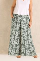 EVANS Plus Size Green Abstract Shirred Waist Trousers | Evans 4