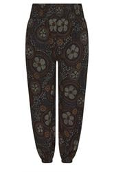 YOURS Curve Black Abstract Floral Balloon Trousers
