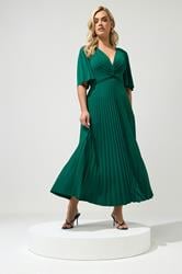 YOURS LONDON Plus Size Emerald Green Knot Pleated Maxi Dress | Yours Clothing 3