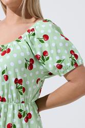 LIMITED COLLECTION Plus Size Green Cherry Gingham Bardot Dress | Yours Clothing 4
