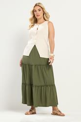YOURS Plus Size Khaki Green Tiered Maxi Skirt | Yours Clothing 1