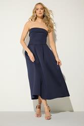 LTS Tall Women's Navy Blue Bandeau  Pleated Detail Midi Dress | Long Tall Sally 3
