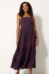 M&Co Berry Purple Woven Swirl Trim Tiered Maxi Dress | M&Co 1