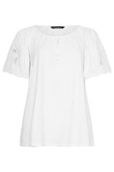 EVANS witte blouse met broderie mouwen en striksluiting