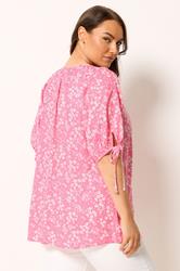 YOURS Plus Size Pink Floral Contrast Trim Blouse | Yours Clothing 2