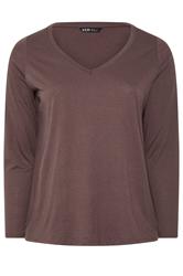 YOURS Plus Size Brown V-Neckline T-Shirt | Yours Clothing 5