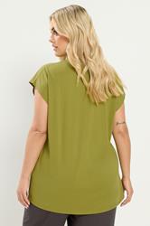 YOURS Plus Size Green Notch Neck T-Shirt | Yours Clothing 2