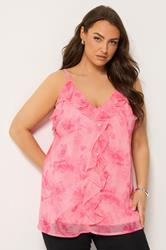 YOURS Plus Size Pink Floral Ruffle Vest Top | Yours Clothing 1