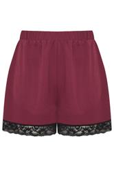 LIMITED COLLECTION Plus Size Burgundy Red Lace Trim Shorts | Yours Clothing 5