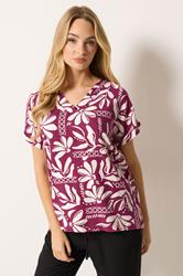 M&Co Berry Purple Floral Print Linen Top | M&Co 1