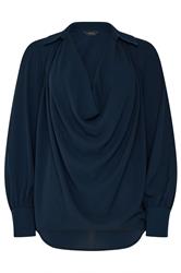 M&Co Blouse bleu marine drapée sur le devant