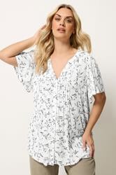 YOURS Plus Size White Leaf Print Pintuck Blouse | Yours Clothing 3