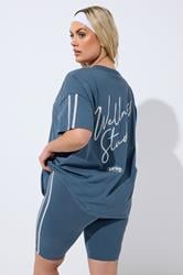 YOURS ACTIVE Plus Size Blue Side Contrast Stripe Shorts | Yours Clothing 3