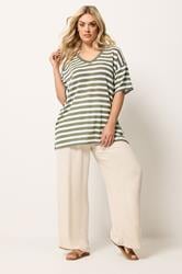 YOURS Plus Size Khaki Green & Ivory White Stripe Knitted T-Shirt | Yours Clothing 1