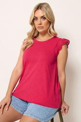 YOURS Plus Size Red Broderie Anglaise Vest Top | Yours Clothing 3