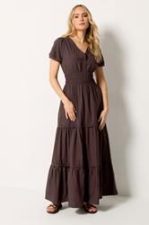 LTS Tall Women's Brown Lace Trim Cotton Tiered Maxi Dress | Long Tall Sally 1