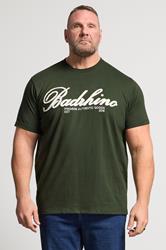 BadRhino Big & Tall Dark Green Embroidered Script T-Shirt | BadRhino 1
