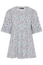 YOURS Curve Blue Ditsy Floral Textured Pleat Front Top