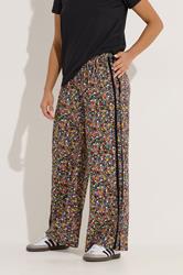 PixieGirl Petite Women's Black Ditsy Floral Side Stripe Wide Leg Trousers | PixieGirl 1