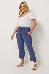 YOURS Plus Size Blue Crochet Side Crop Trousers | Yours Clothing 1