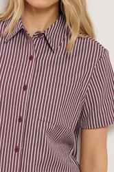 LTS Tall Women's Burgundy Red Stripe Button Cotton Shirt | Long Tall Sally 4