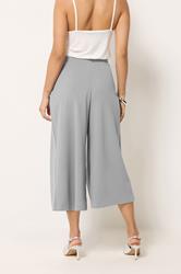 PixieGirl Petite Women's Grey Pleated Cropped Wide Leg Trousers | PixieGirl  2