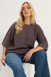 YOURS Plus Size Chocolate Brown Crew Neck Knitted Jumper | Yours Clothing 3