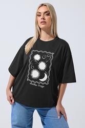 LIMITED COLLECTION Plus Size Black Embroidered Sun Graphic T-Shirt | Yours Clothing 3