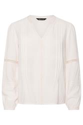 M&Co Petite White Lace Trim Pintuck Blouse