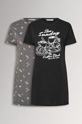 YOURSET 2 PACK Plus Size Black 'Coffee Club' Sleep Tee Nightdresses | Yours Clothing 3
