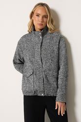 LTS Tall Women's Black Herringbone Funnel Neck Jacket | Long Tall Sally 3
