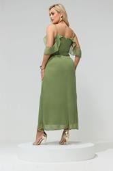 YOURS LONDON Plus Size Olive Green Ruffle Cold Shoulder Dress | Yours Clothing 4