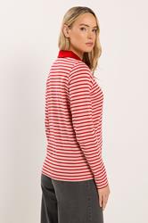 LTS Tall Women's Red and Pink Stripe Polo Cotton T-Shirt | Long Tall Sally 4