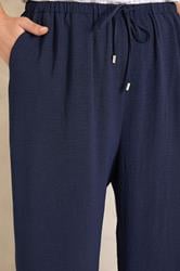 EVANS Plus Size Navy Blue Tie Waist Wide Leg Trousers | Evans  4