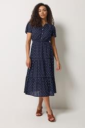 M&Co Navy Blue Dobby Tiered Cotton Midi Dress | M&Co 3