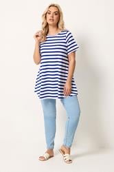 Yours Plus Size Blue Stripe Swing T-Shirt | Yours Clothing 1