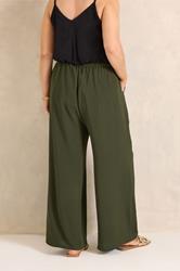 EVANS Plus Size Khaki Green Tie Waist Wide Leg Trousers | Evans  2