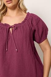 YOURS Plus Size Burgundy Red Dobby Bardot Cheesecloth Top | Yours Clothing 4