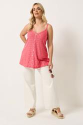 YOURS Plus Size Coral Pink Broderie Anglaise Vest Top | Yours Clothing 1