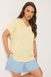 YOURS Plus Size Yellow Linen Look T-Shirt | Yours Clothing 3